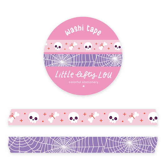 Skulls And Spiderweb Pink Purple - 2 Slim Washi Tapes